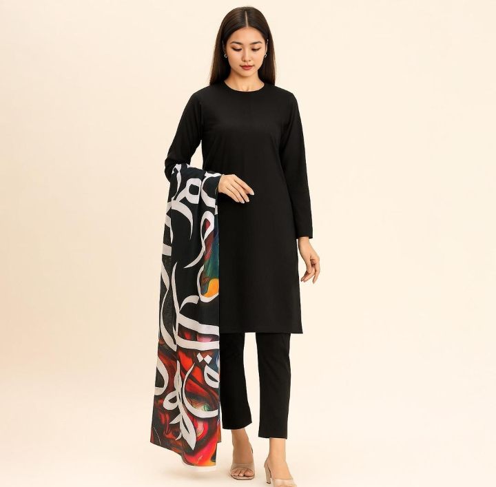 GULZAAR-Silk dupatta with plain suit