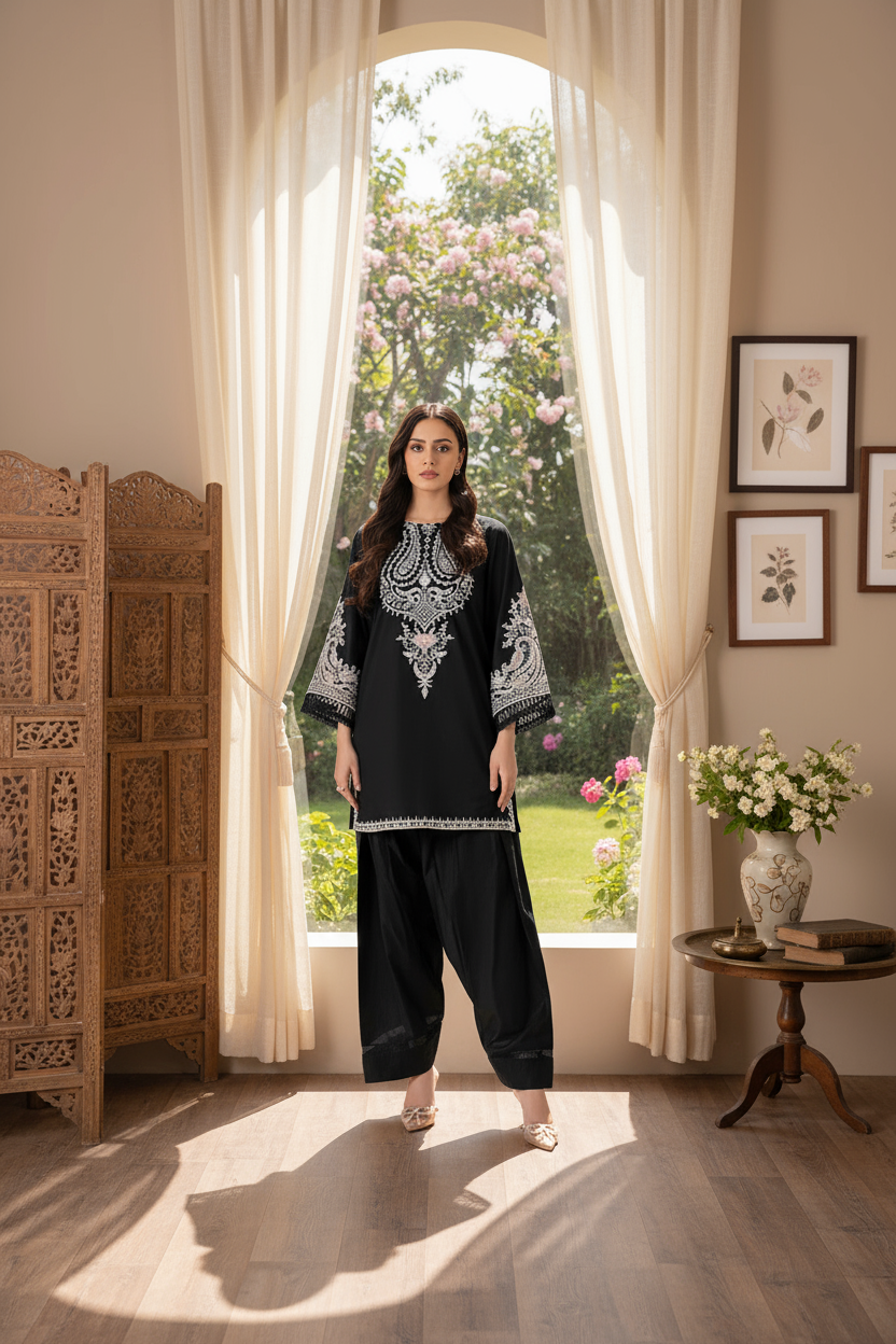 Women's Unstitched 2-Pcs Embroidered Dhanak Suit