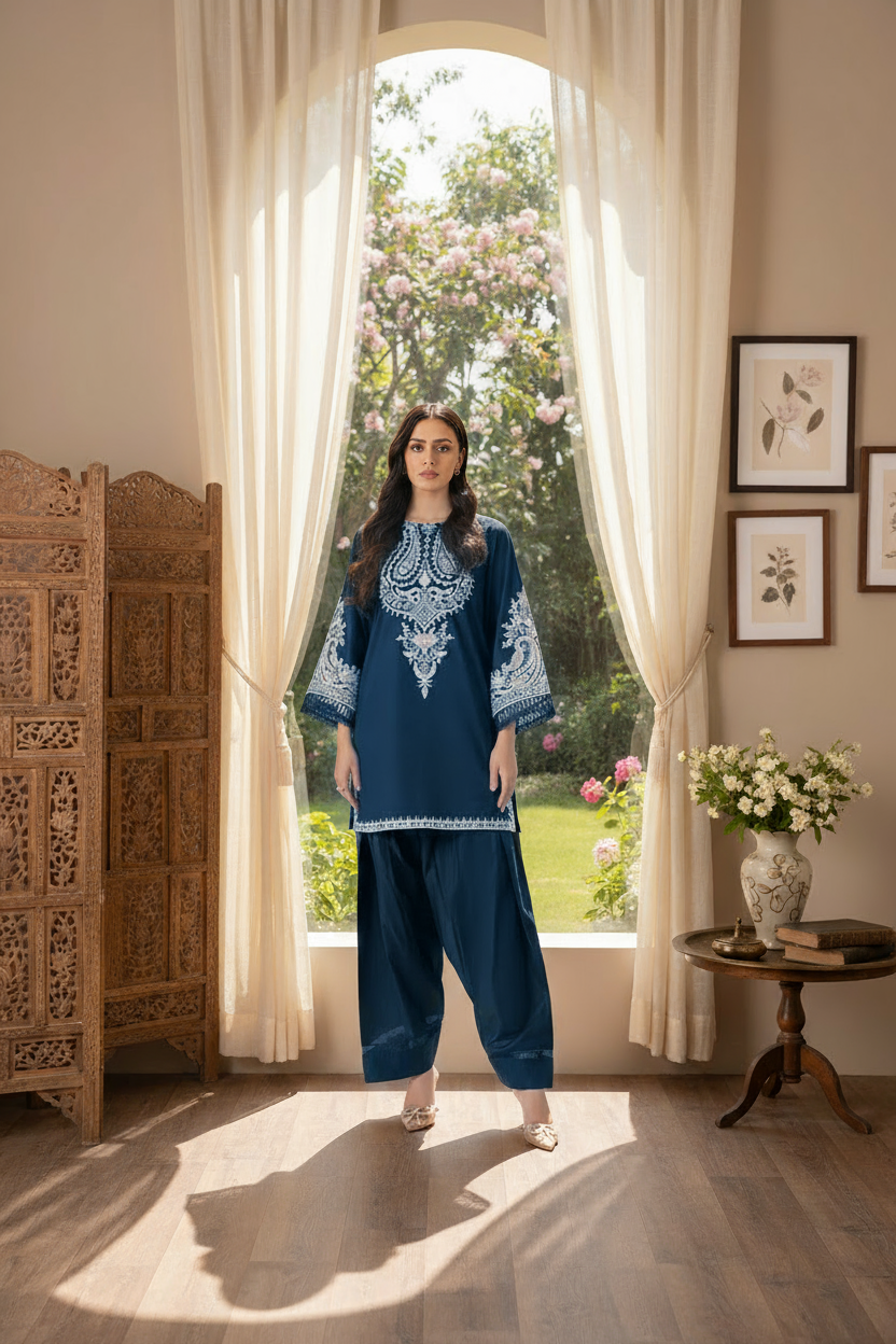 Women's Unstitched 2-Pcs Embroidered Dhanak Suit