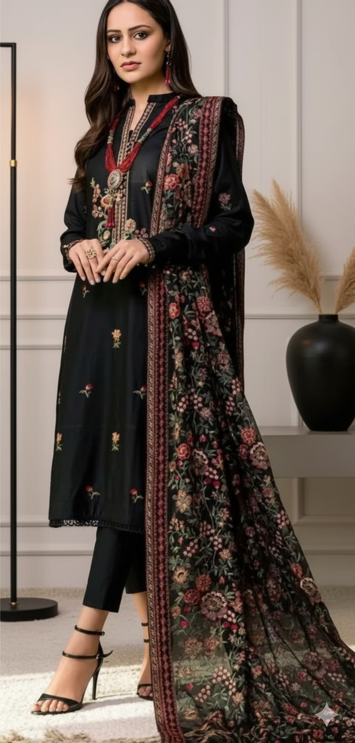 Women's Unstitched 3-Pcs Dhanak Suit