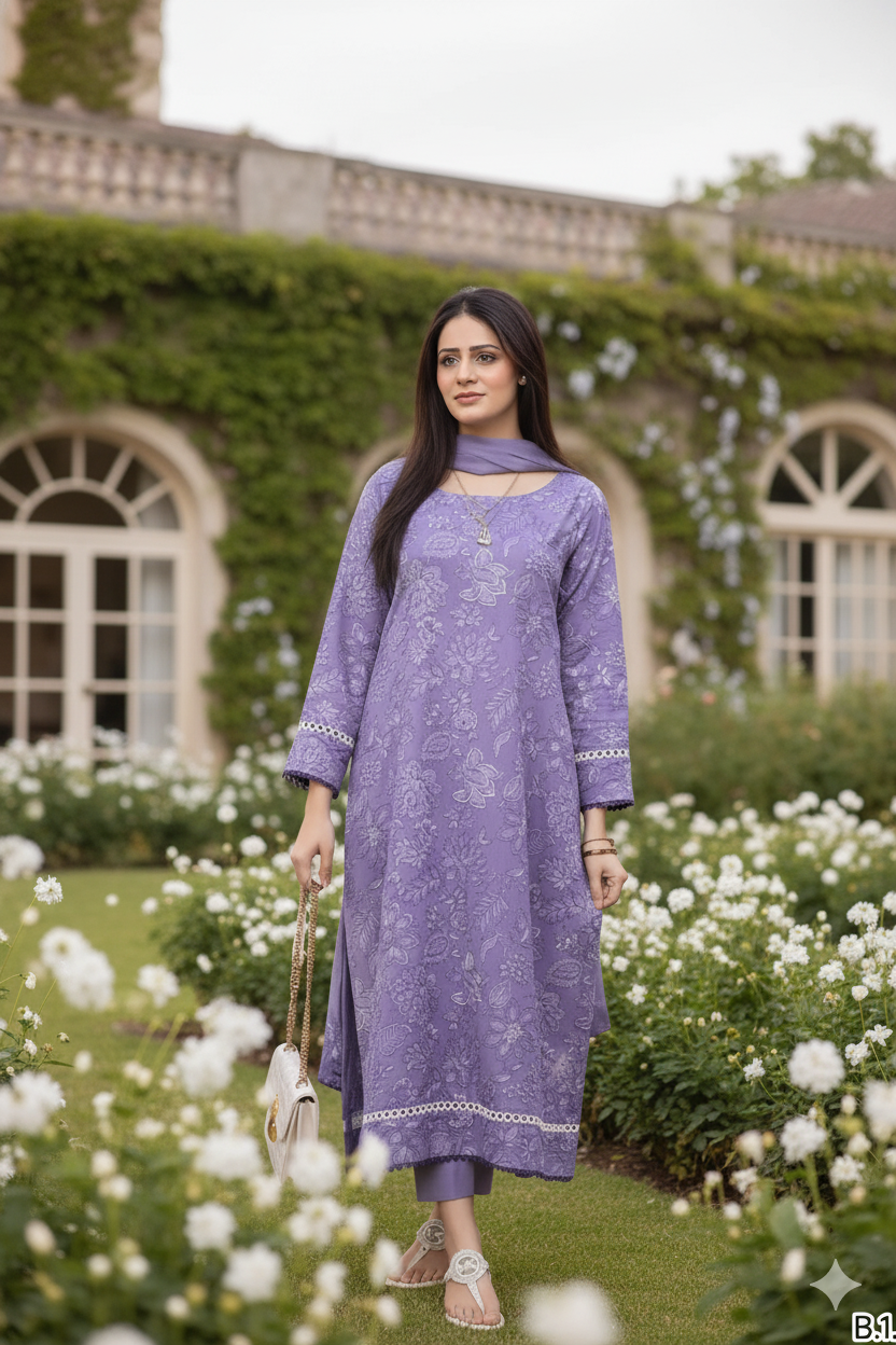 Women's Unstitched 3-Pcs Dhanak Suit