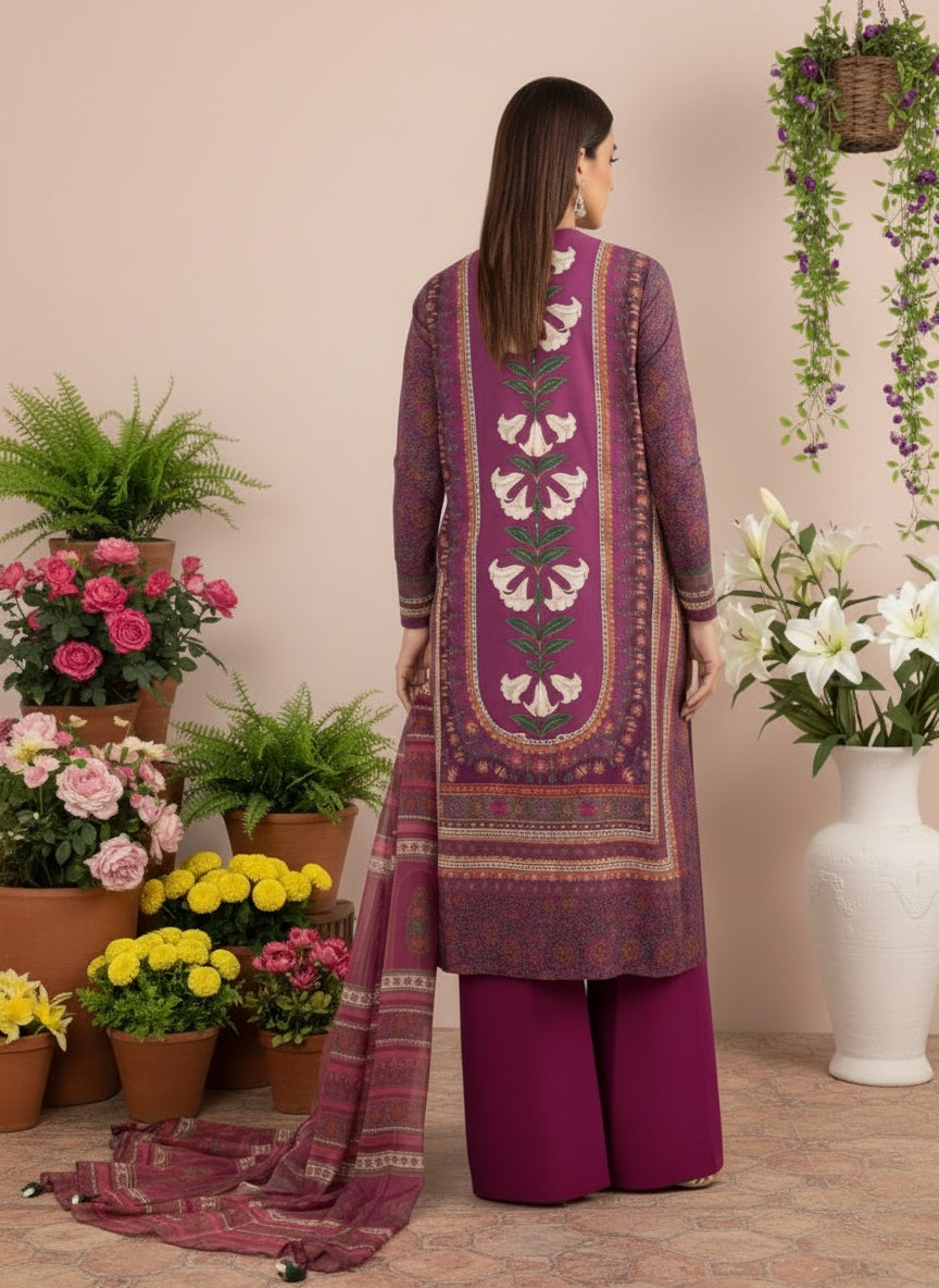 Women's Unstitched 3-Pcs Printed Linen Suit