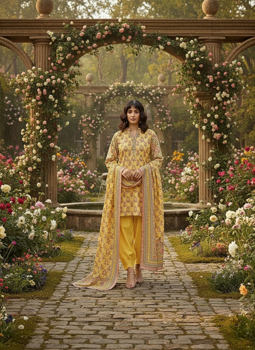 Women's Unstitched 3-Pcs Printed Khaddar Suit