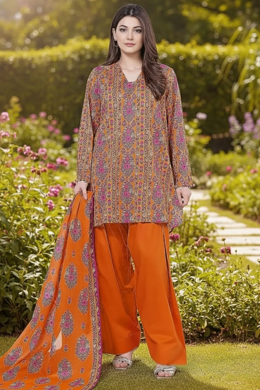 Women's Unstitched 3-Pcs Printed Khaddar Suit