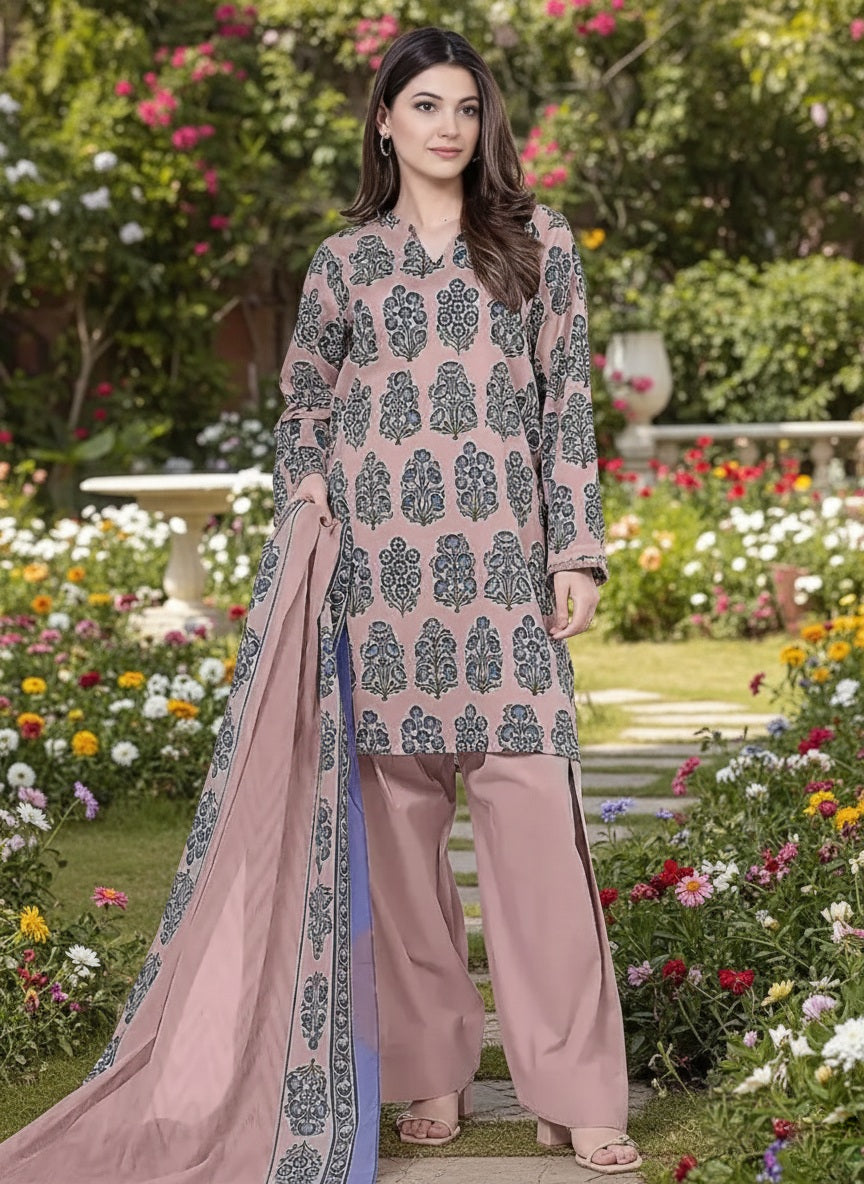 Women's Unstitched 3-Pcs Printed Khaddar Suit