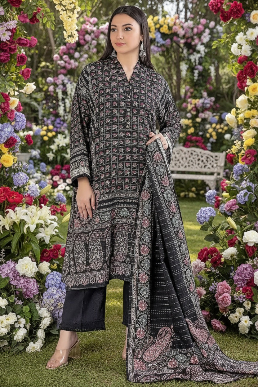Women's Unstitched 3-Pcs Printed Khaddar Suit