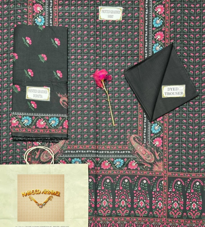 Women's Unstitched 3-Pcs Printed Khaddar Suit