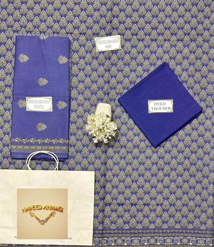 Women's Unstitched 3-Pcs Printed Khaddar Suit