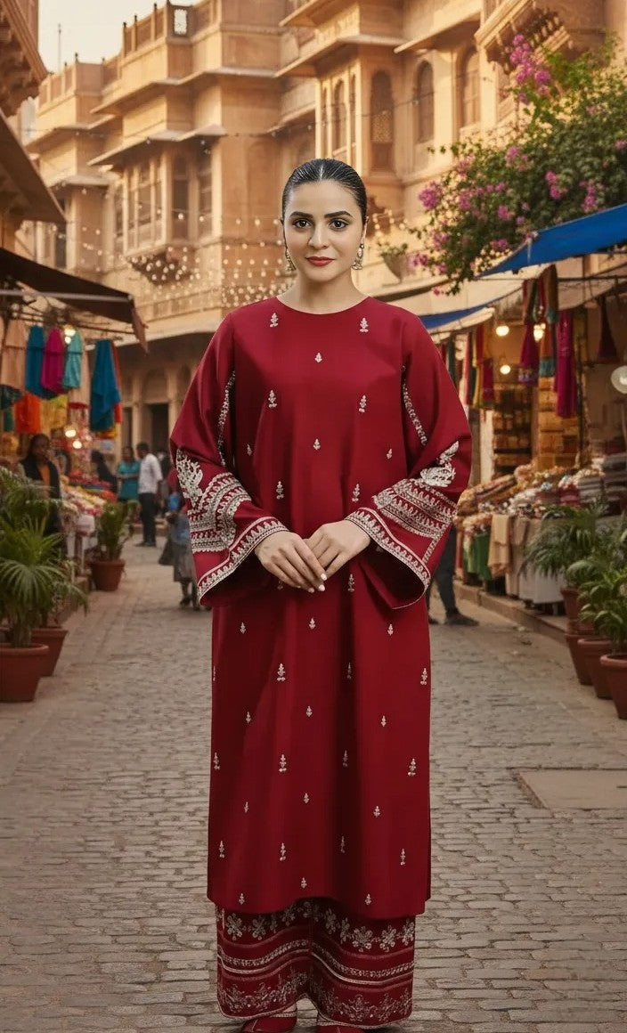 Women's Unstitched 2-Pcs Embroidered Dhanak Suit