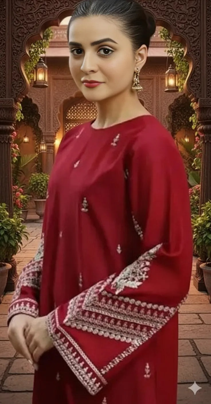 Women's Unstitched 2-Pcs Embroidered Dhanak Suit