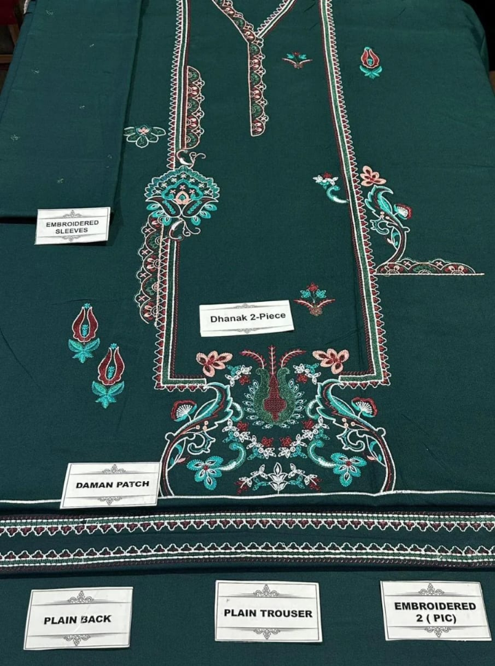 Women's Unstitched 2-Pcs Embroidered Dhanak Suit