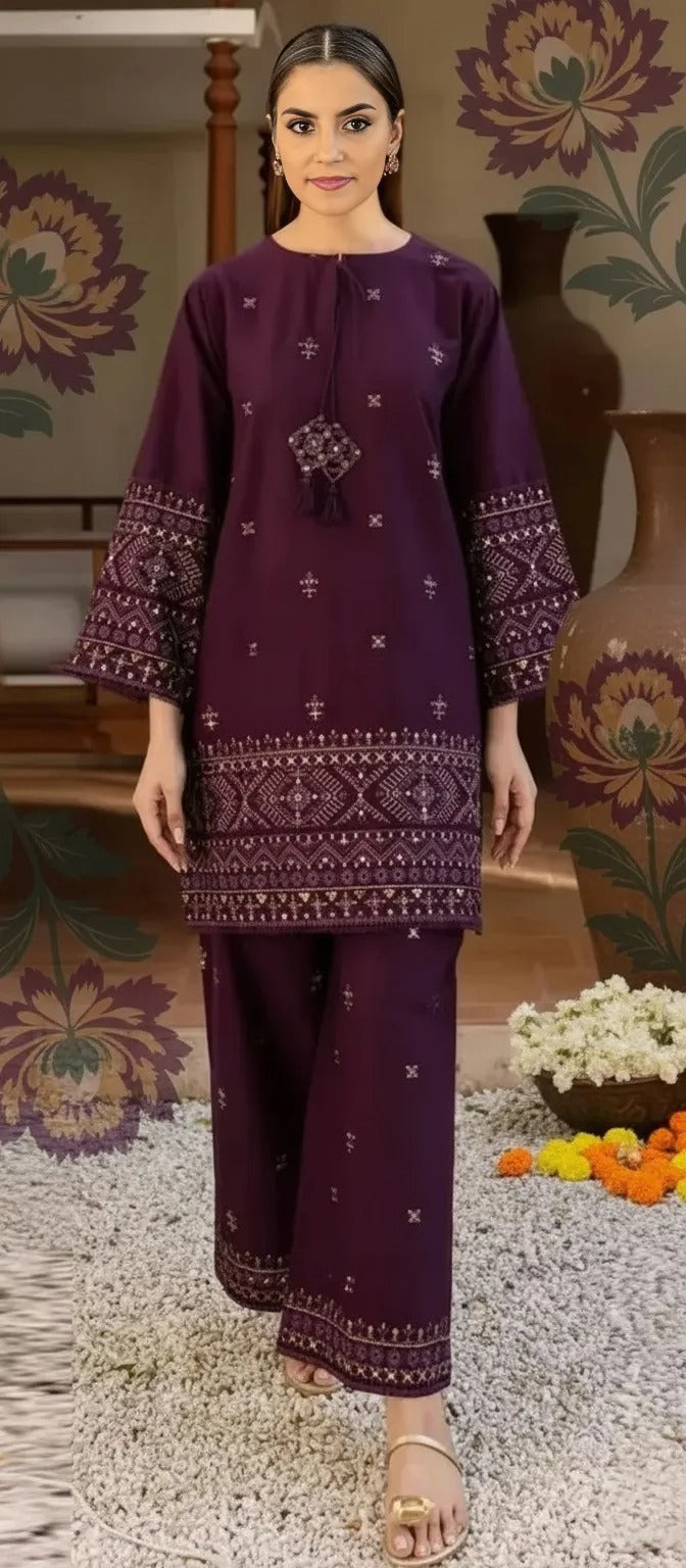 Women's Unstitched 2-Pcs Embroidered Dhanak Suit