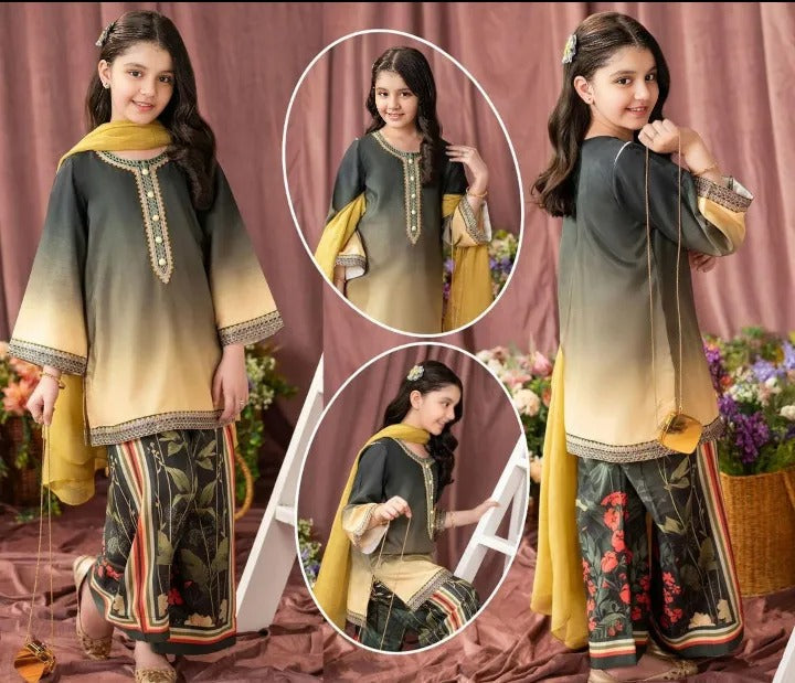 Girl's 3 Pcs Lawn Co-Ord Set