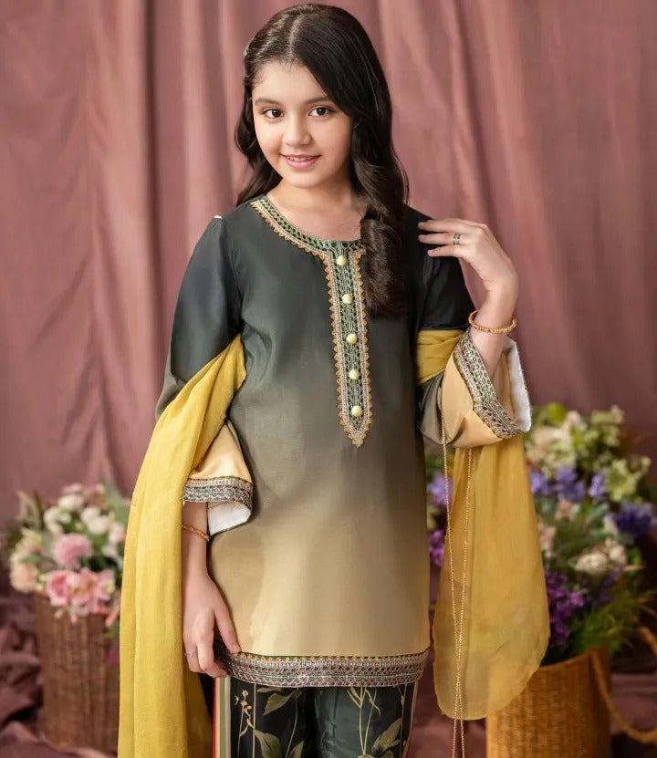 Girl's 3 Pcs Lawn Co-Ord Set