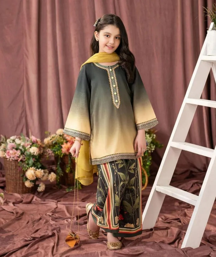 Girl's 3 Pcs Lawn Co-Ord Set