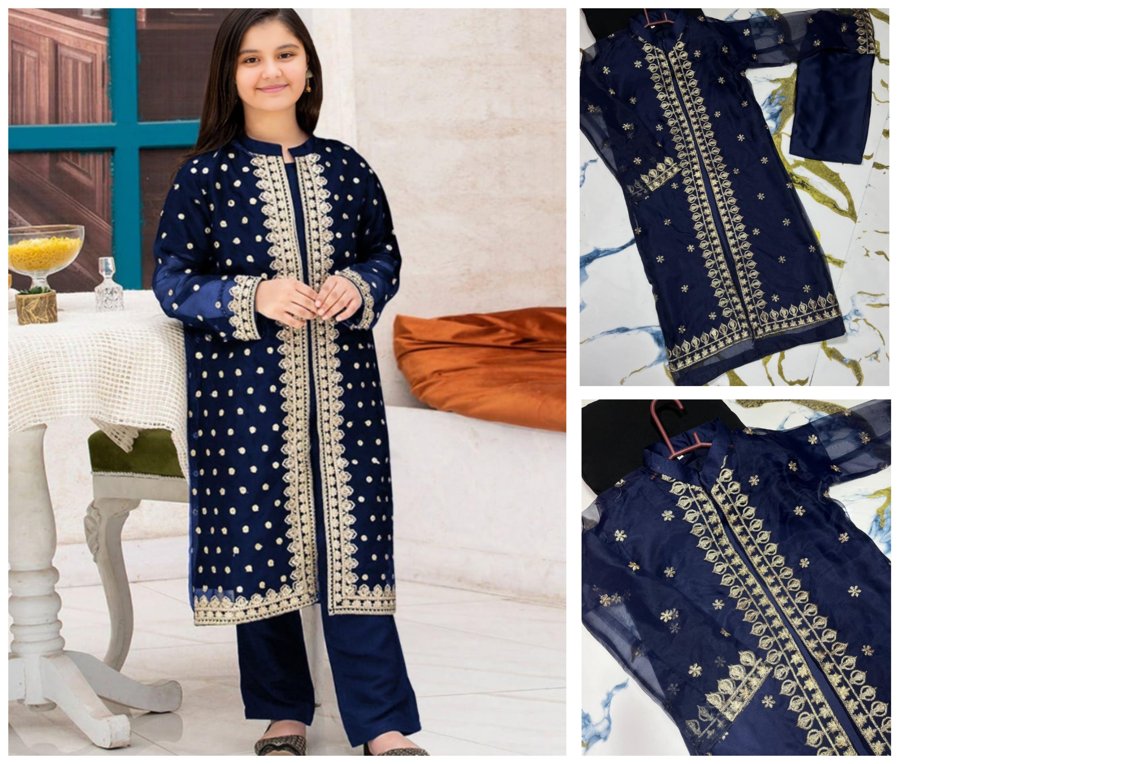 Girls’ Embroidered 3-Piece Gown Set