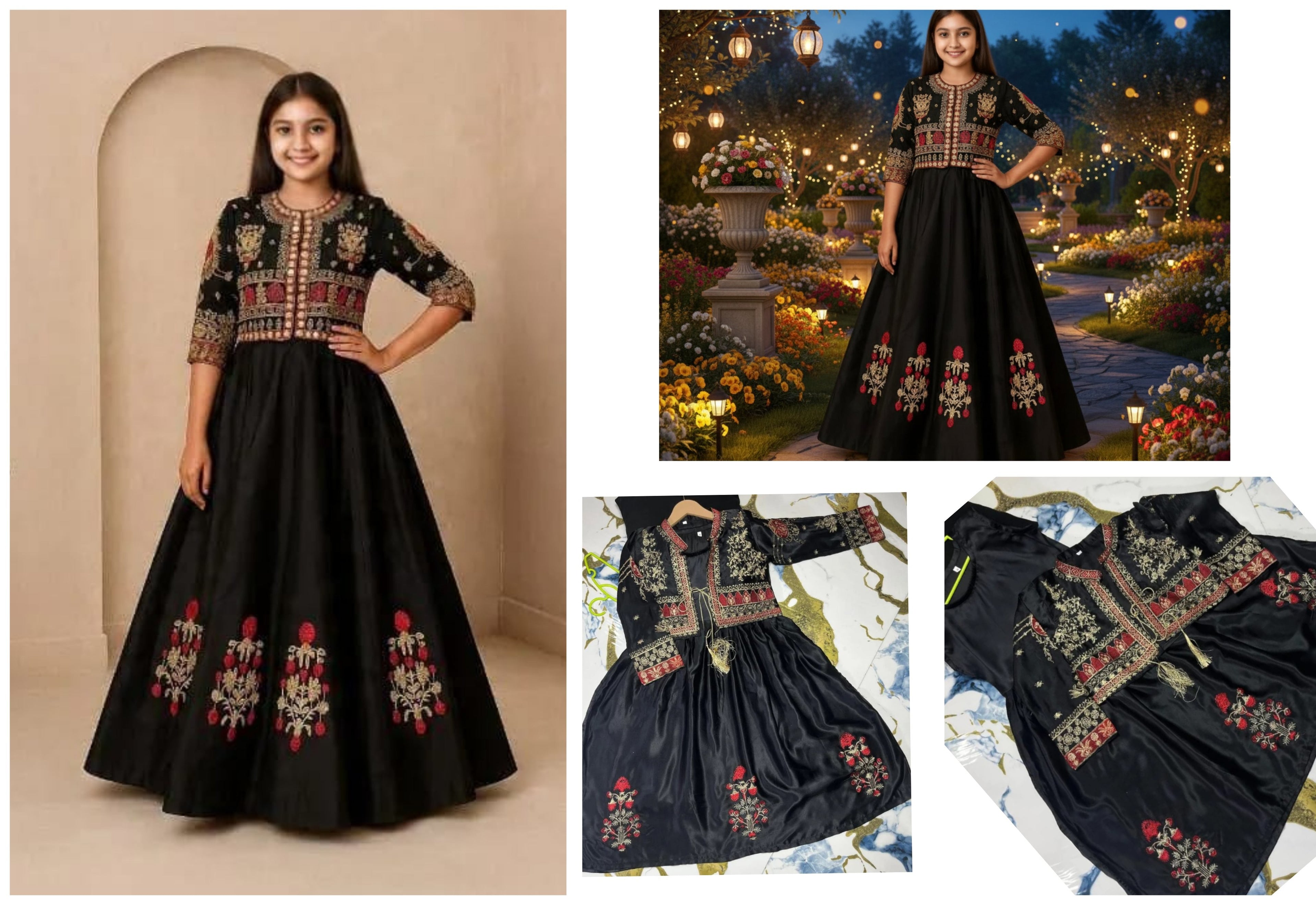 Girls’ Embroidered Silk Maxi & Jacket Set