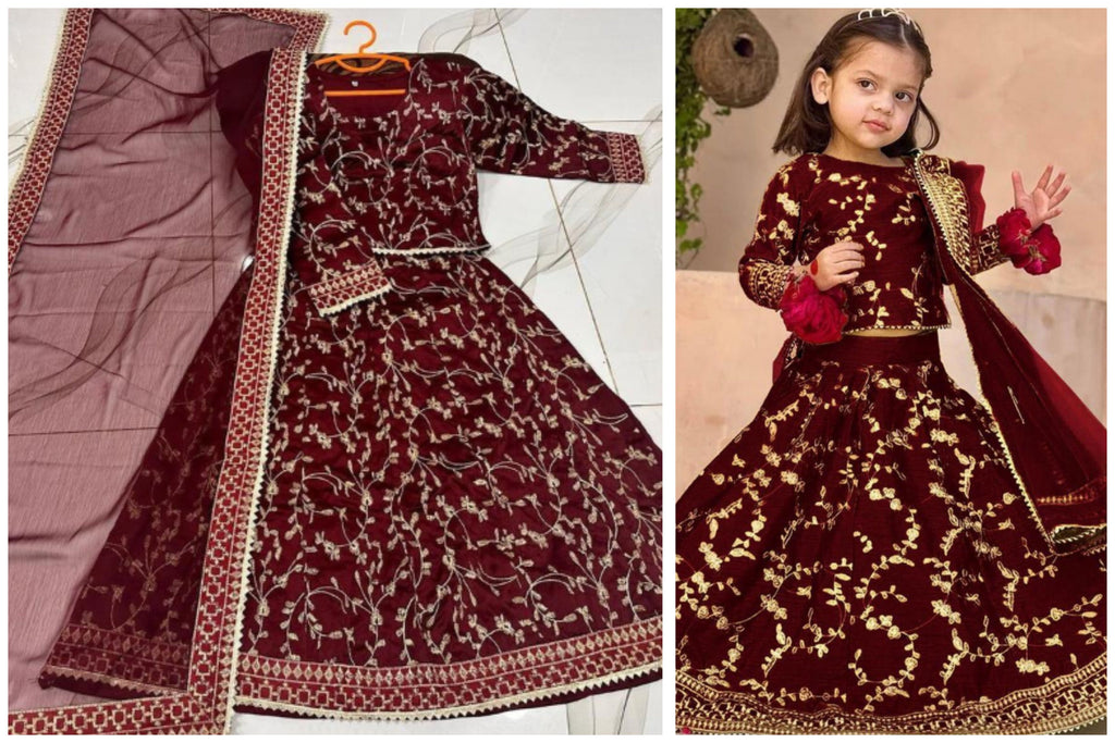 Girl’s 3-Piece Raw Silk Embroidered Shirt & Skirt Set