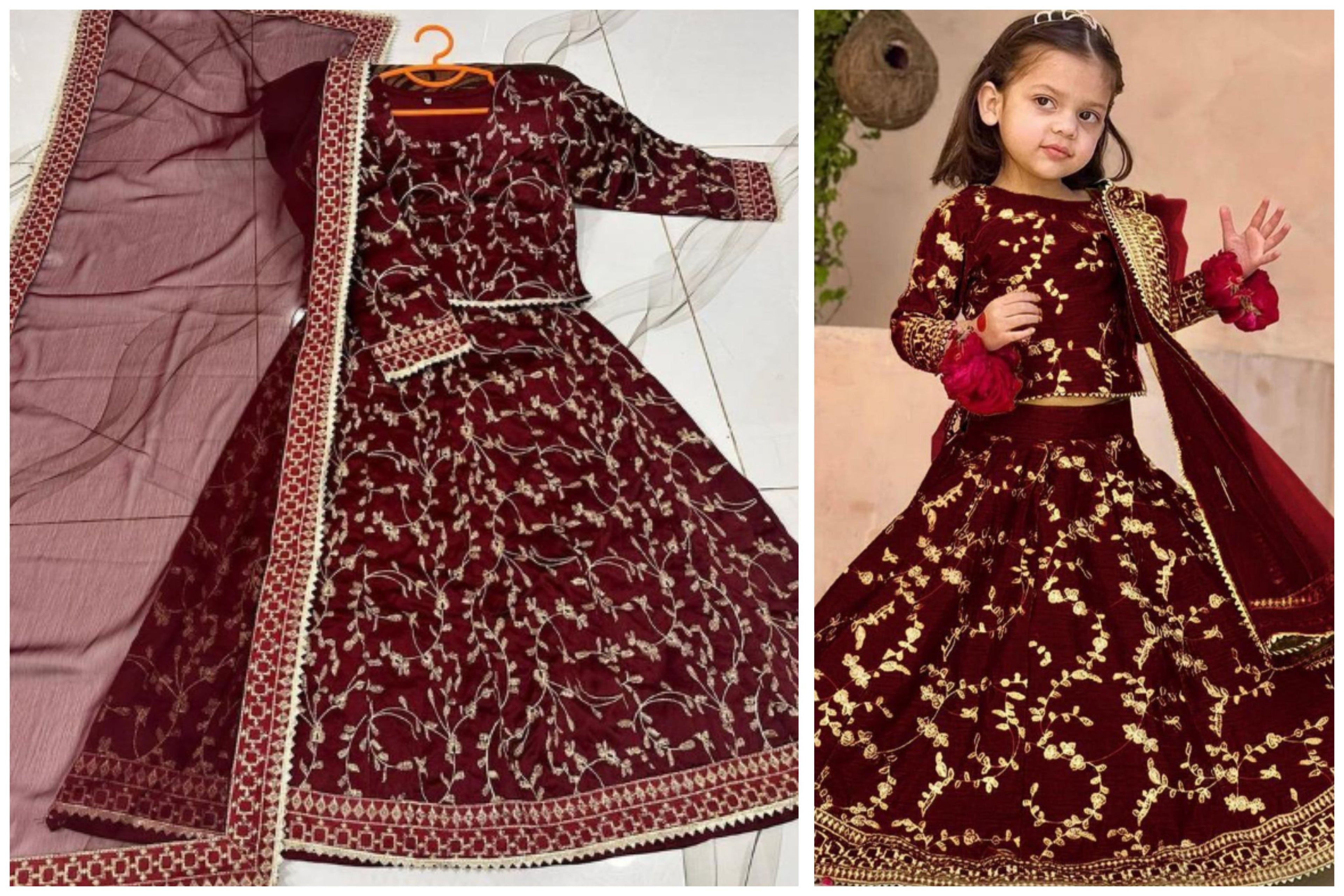 Girl’s 3-Piece Raw Silk Embroidered Shirt & Skirt Set