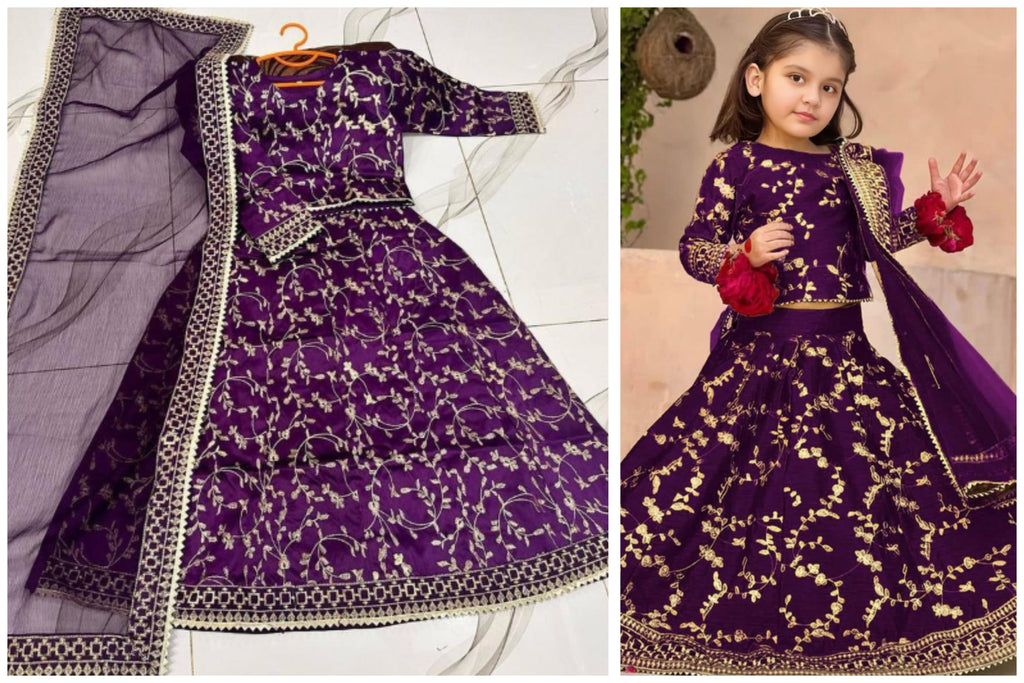 Girl’s 3-Piece Raw Silk Embroidered Shirt & Skirt Set