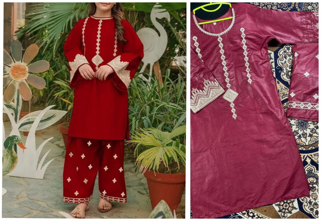 Girl's 2 Pcs Cotton Embroidered Set