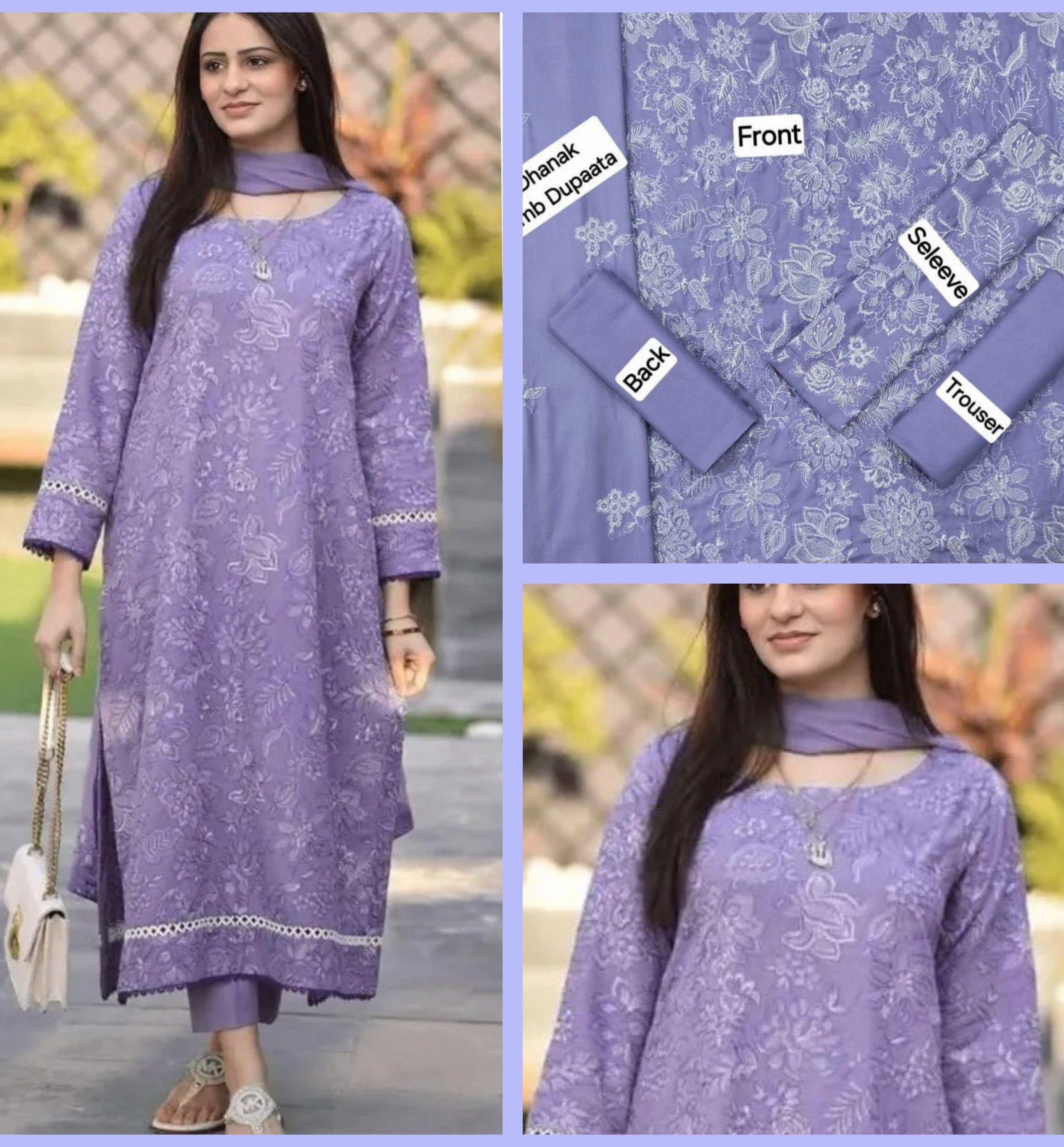 Women's Unstitched 3-Pcs Dhanak Suit