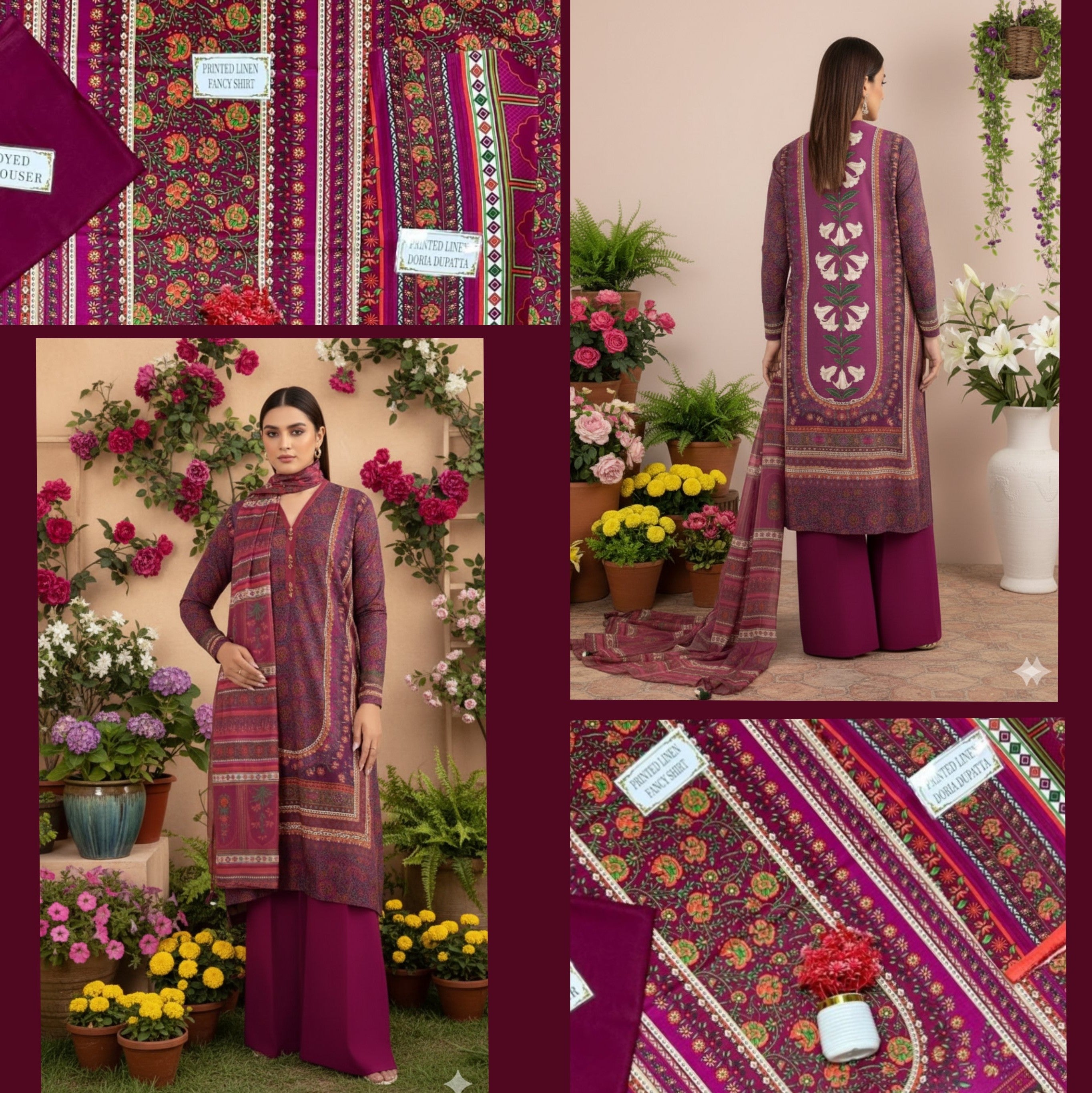 Women's Unstitched 3-Pcs Printed Linen Suit