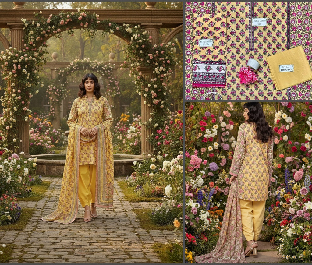 Women's Unstitched 3-Pcs Printed Khaddar Suit