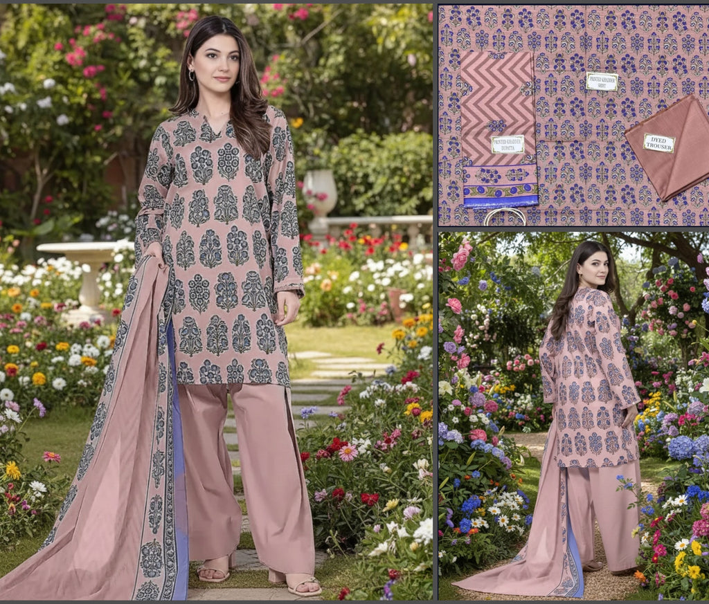 Women's Unstitched 3-Pcs Printed Khaddar Suit