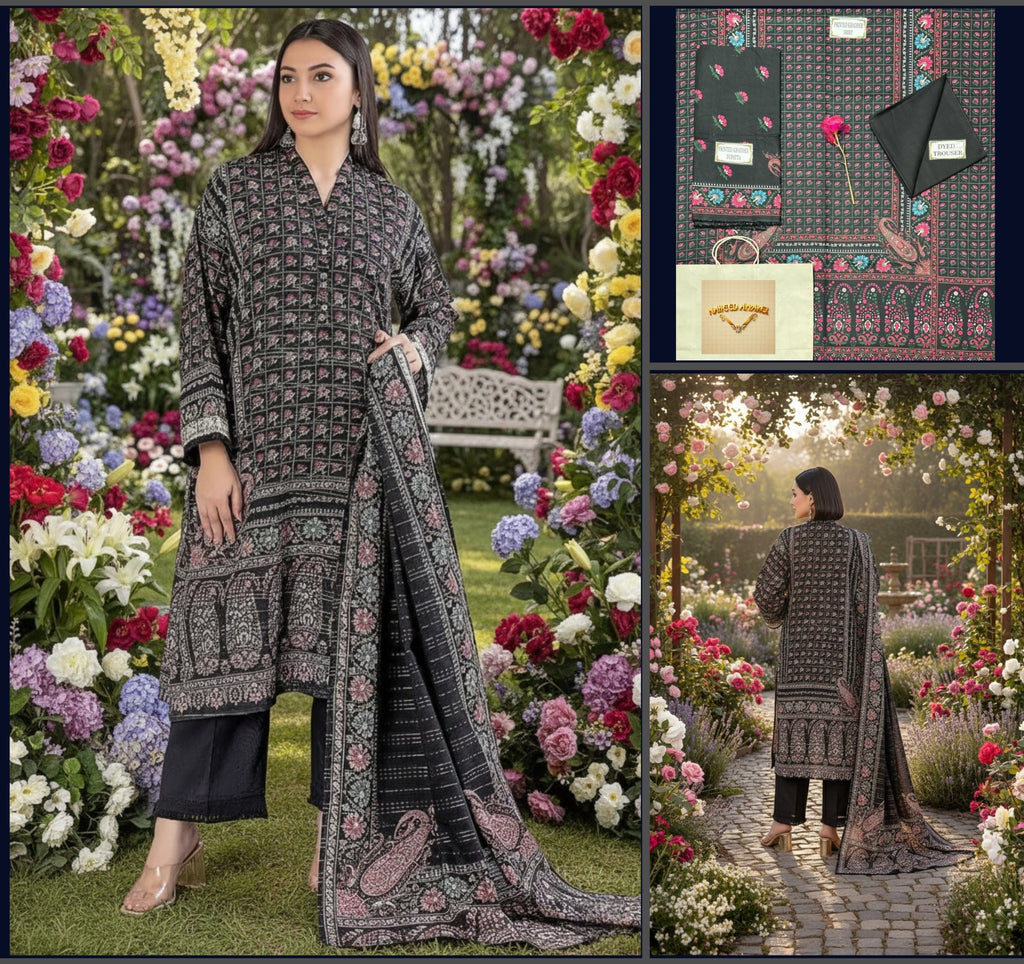 Women's Unstitched 3-Pcs Printed Khaddar Suit