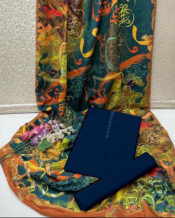 RANGEEN -Silk dupatta with plain suit