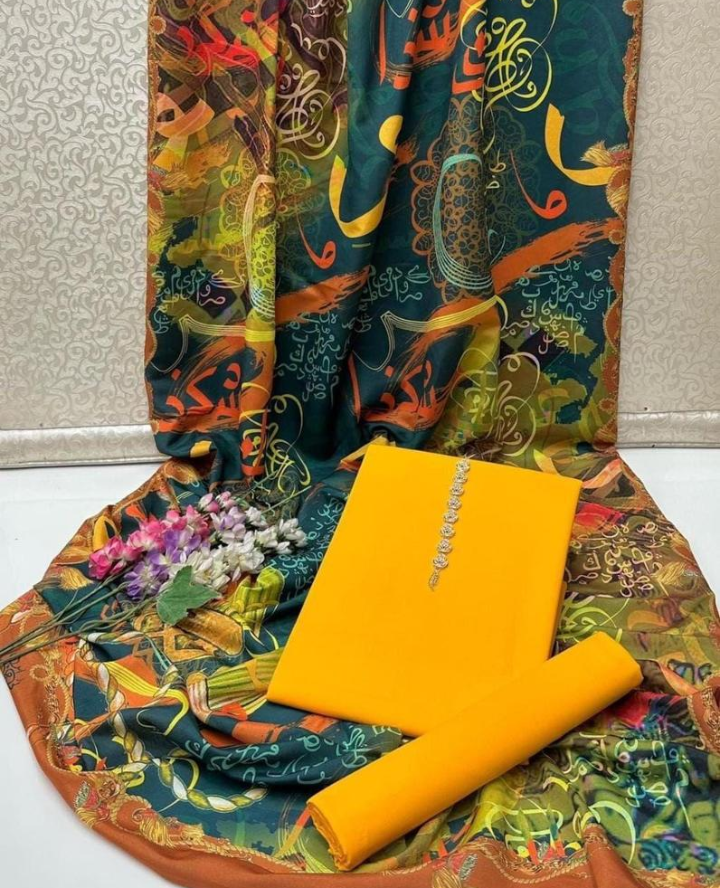 RANGEEN -Silk dupatta with plain suit