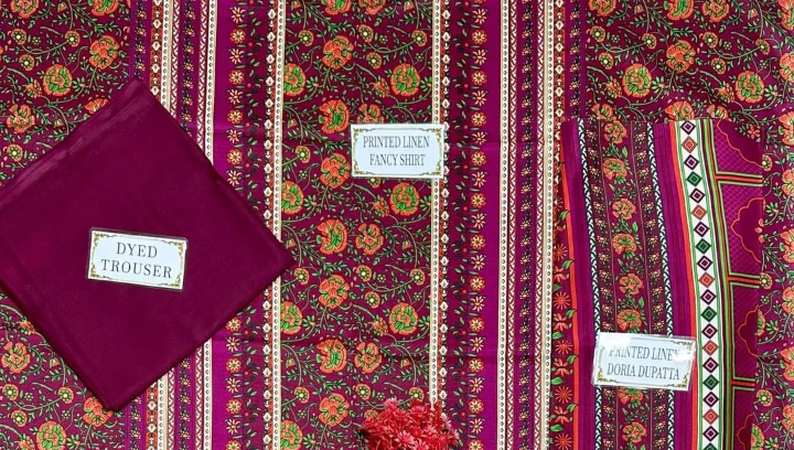 Women's Unstitched 3-Pcs Printed Linen Suit