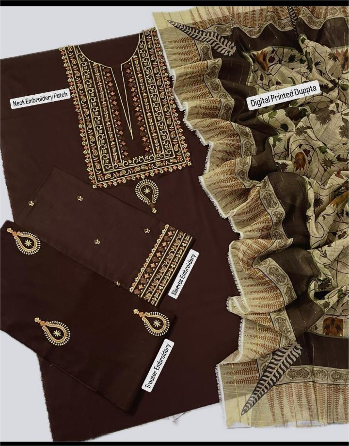 Women's Unstitched 3-Pcs Dhanak Suit