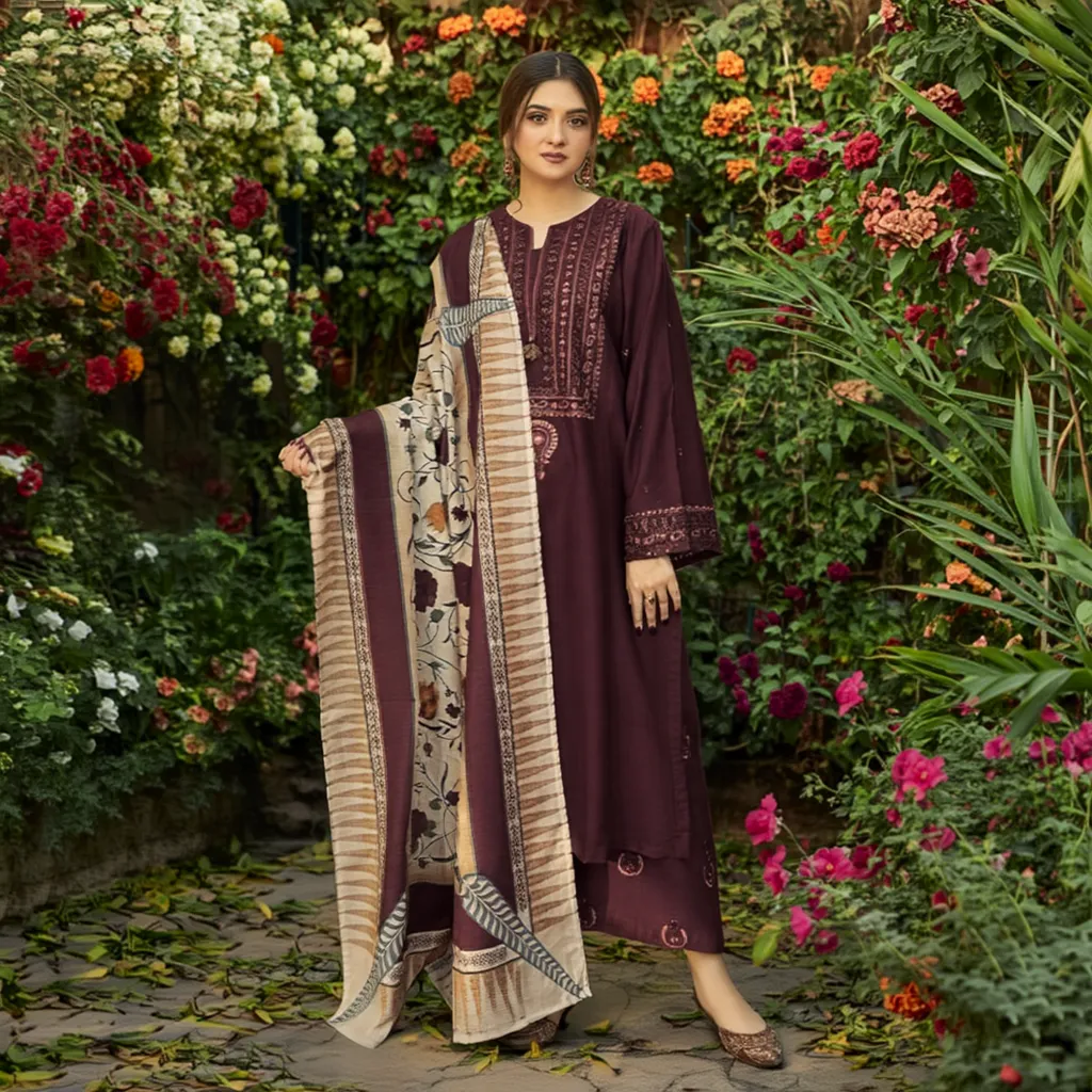 Women's Unstitched 3-Pcs Dhanak Suit