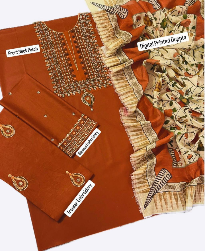 Women's Unstitched 3-Pcs Dhanak Suit