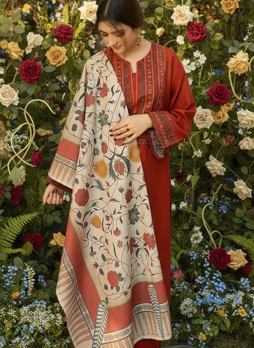 Women's Unstitched 3-Pcs Dhanak Suit