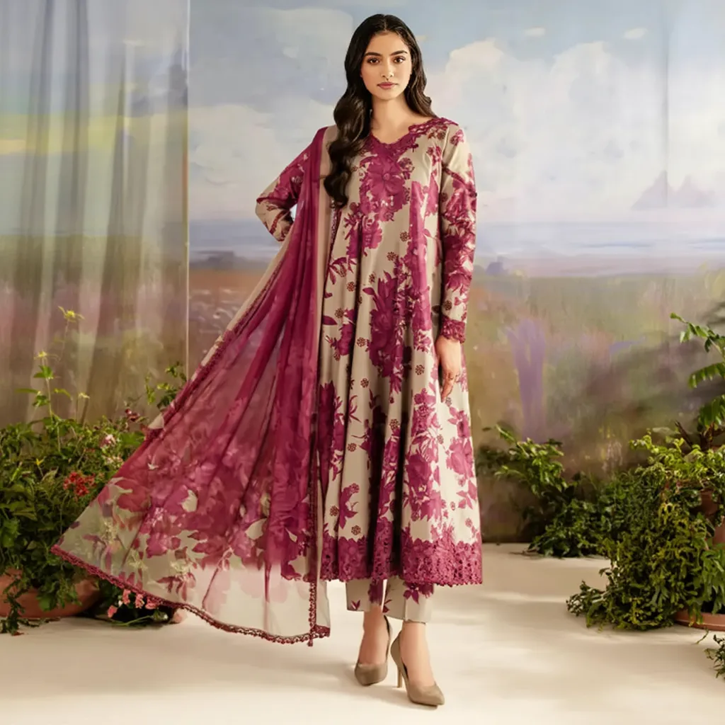 Women's Unstitched 3-Pcs Dhanak Suit