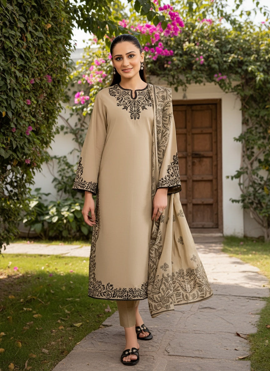 Women's Unstitched 3-Pcs Dhanak Suit