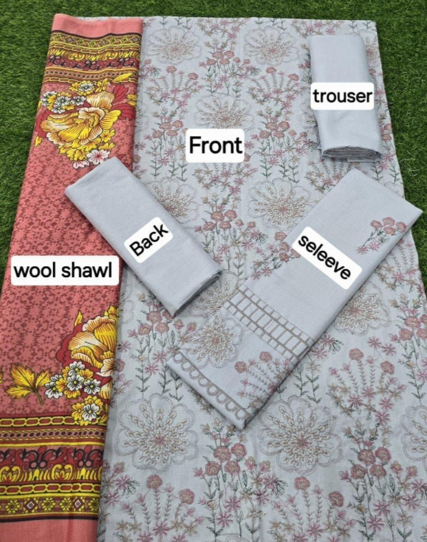 Women's Unstitched 3-Pcs Dhanak Suit