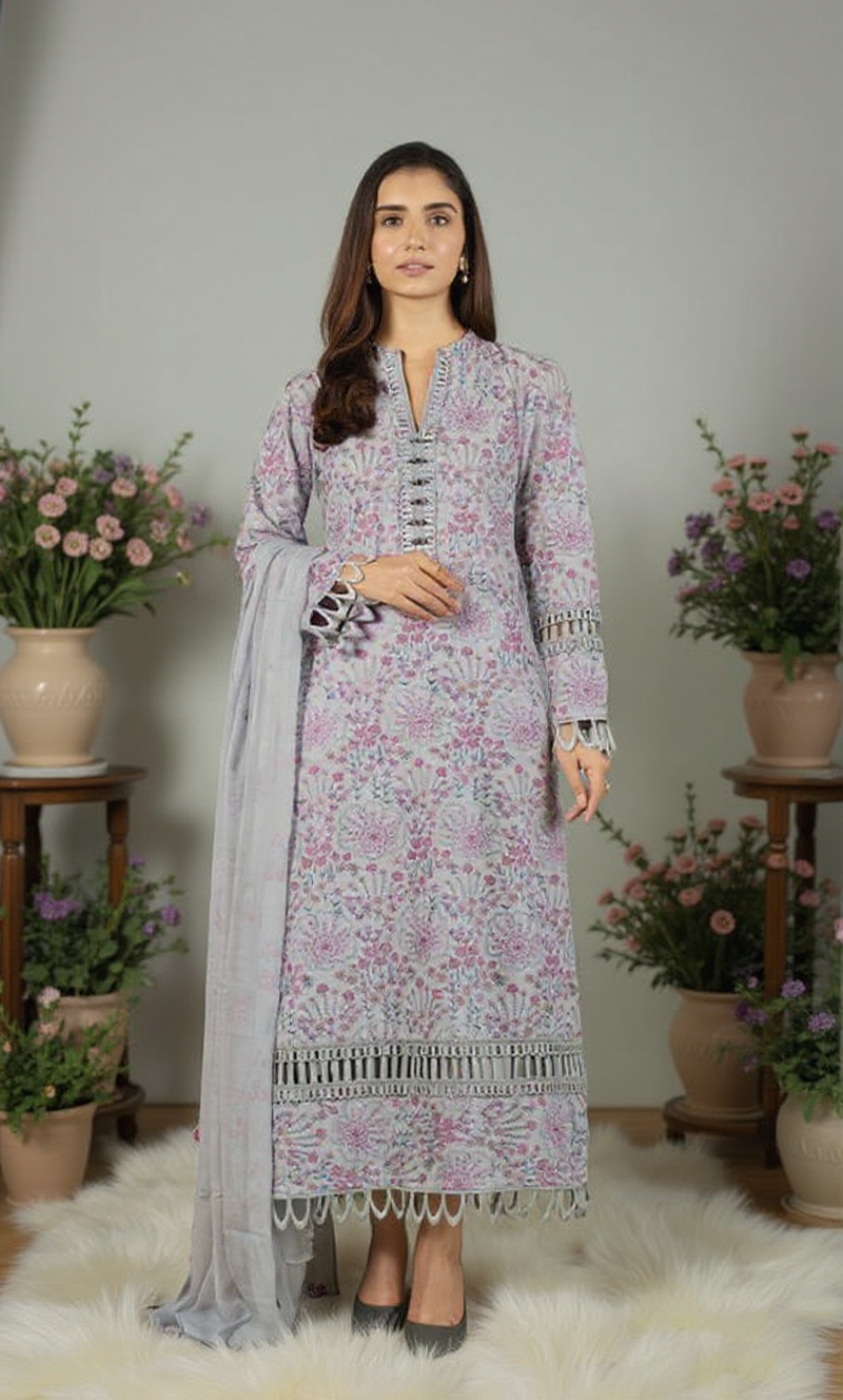 Women's Unstitched 3-Pcs Dhanak Suit