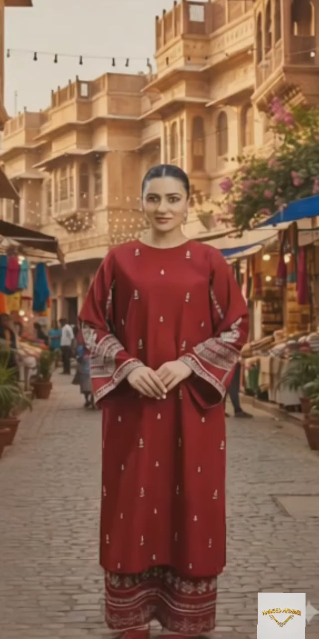 Women's Unstitched 2-Pcs Embroidered Dhanak Suit